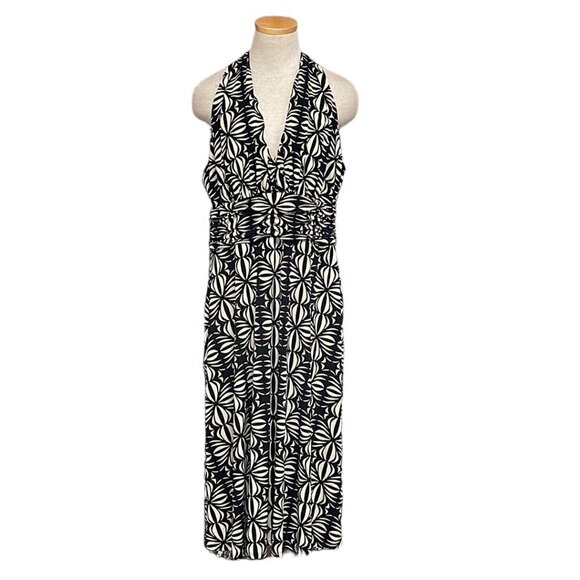 Evan Picone Dress Sleeveless Midi V-Neck Geometric Print Black Tan Size 16 - Picture 1 of 16